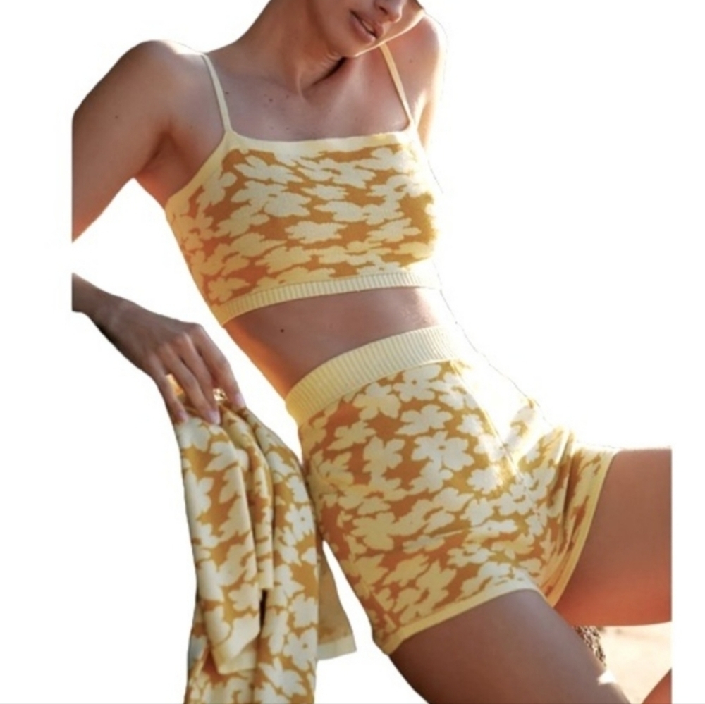 Anthropologie Yellow Floral High Waist Shorts